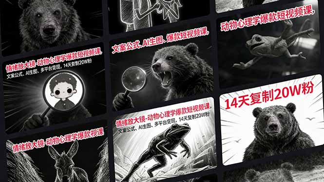 情绪放大镜-动物心理学爆款短视频课，文案公式、AI生图、多平台变现，14天复制20W粉-南友云赚