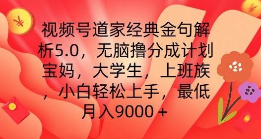 视频号道家经典金句解析5.0.无脑撸分成计划，小白轻松上手，最低月入9000+【揭秘】-南友云赚