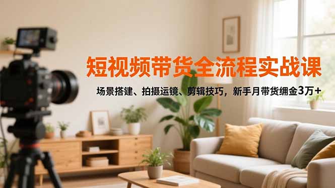 短视频带货全流程实战课，场景搭建、拍摄运镜、剪辑技巧，新手月带货佣金3万+-南友云赚