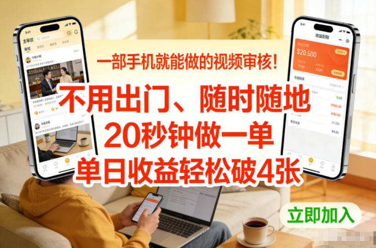 一部手机就能做的视频审核！不用出门，随时随地，20秒钟做一单，单日收益轻松破4张【揭秘】-南友云赚