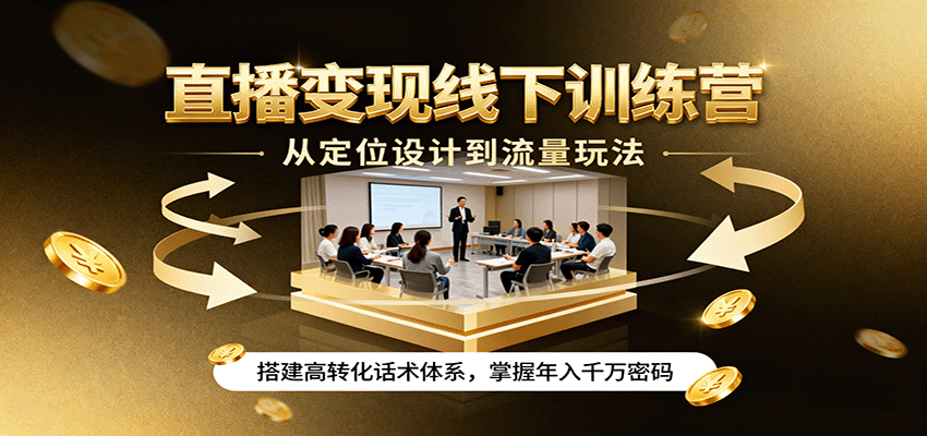 直播变现线下训练营，从定位设计到流量玩法，搭建高转化话术体系，掌握年入千万密码-南友云赚