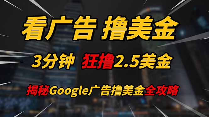 看广告，撸美金！！3分钟赚2.5美金！！日入200美金不是梦！揭秘Google…-南友云赚