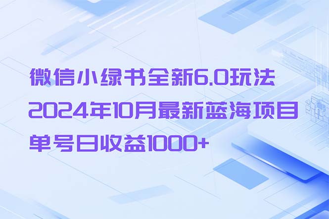 微信小绿书全新6.0玩法，2024年10月最新蓝海项目，单号日收益1000+-南友云赚