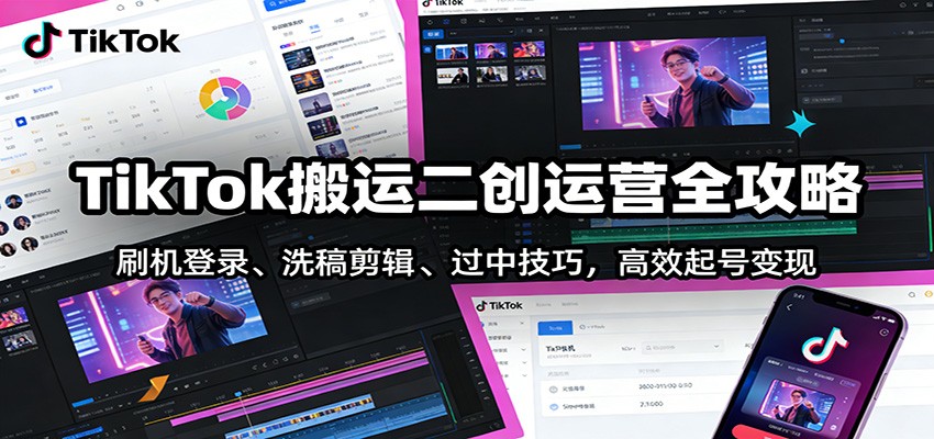TikTok搬运二创运营全攻略：刷机登录、洗稿剪辑 、过中技巧，高效起号变现-南友云赚