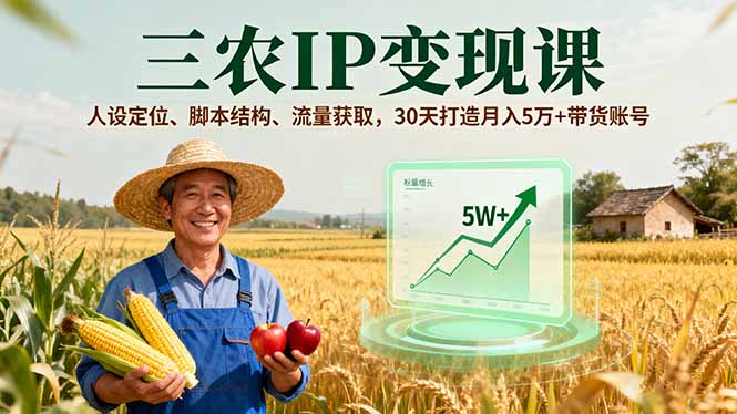 683367fd0c2c7d39bed5959e74332fbd.jpeg 三农IP变现课,人设定位、脚本结构、流量获取,30天打造月入5万+带货账号