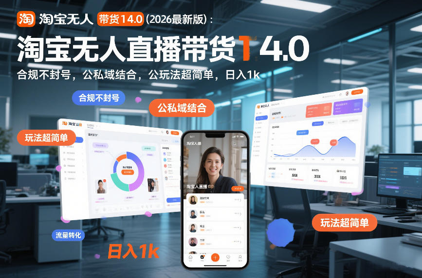 淘宝无人直播带货14.0(2026最新版)：合规不封号，公私域结合，玩法超简单，日入1k+【揭秘】-南友云赚