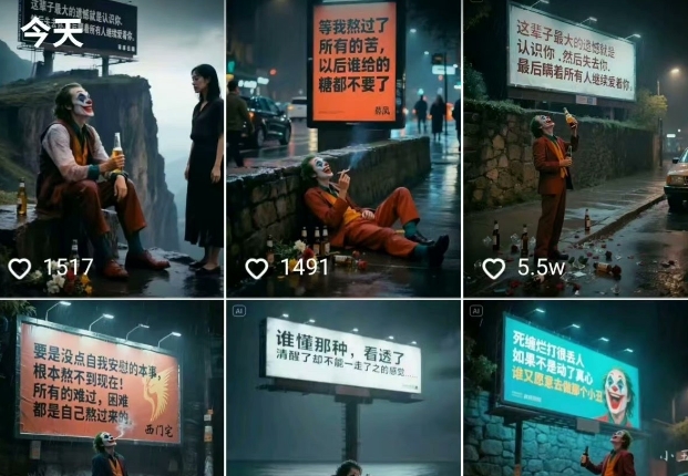 6a0ea49f75bbeddac9c7938a7059de68.jpeg 一条视频竟然15W赞!用AI制作小丑自嘲扎心文案视频,当下非常火爆的短视频流量神器