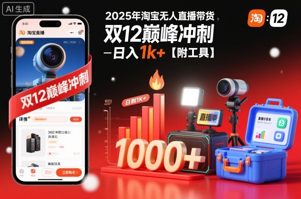 2025年淘宝无人直播带货，冲刺双12，日入1k+【附工具】【揭秘】-南友云赚