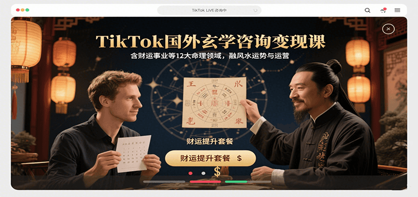 TikTok国外玄学咨询变现课，含财运事业等12大命理领域，融风水运势与运营-南友云赚