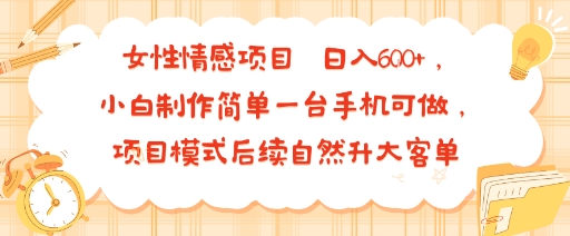 女性情感项目 小白制作简单一台手机可做 项目模式后续自然升大客单 日入6张-南友云赚