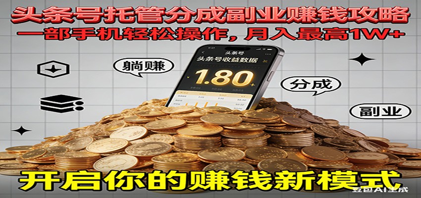 全程托管今日头条，一部手机就可以开干，最高躺赚1W+-南友云赚