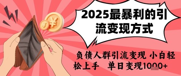 2025年最暴利的引流变现方式，负债人群引流变现，小白轻松上手，日入1k-南友云赚