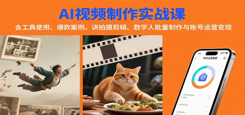 AI视频制作实战：含工具使用、爆款案例，讲拍摄剪辑、数字人批量制作与账号运营变现-南友云赚