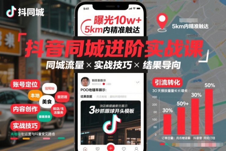 抖音同城进阶实战课，助你同城流量拿到结果-南友云赚