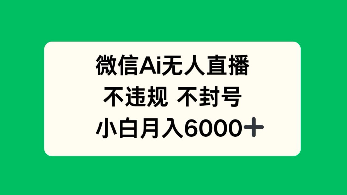 微信AI无人直播，不违规 不封号 ，小白月入6000+-南友云赚