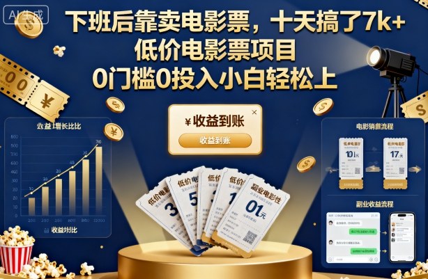 70a02652f1e6100addf5fb3c500a8bd8.jpeg 下班后靠卖电影票,十天搞了7k+,低价电影票项目,0门槛0投入小白轻松上手【揭秘】