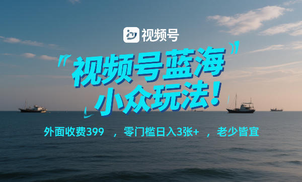 视频号蓝海小众玩法！外面收费399，零门槛日入3张+，老少皆宜-南友云赚