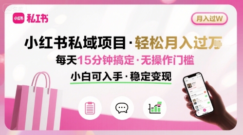 小红书私域项目 月入过W非常轻松 每天15分钟即可搞定，无任何操作门槛，小白可入手-南友云赚