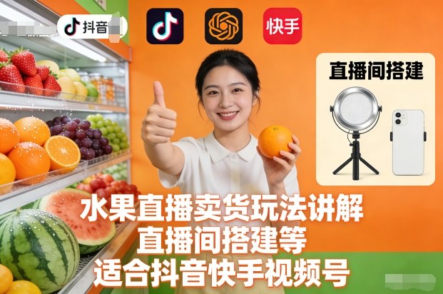 水果直播卖货玩法讲解、直播间搭建等，适合抖音快手视频号-南友云赚
