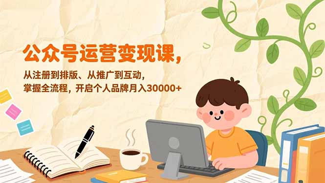 公众号运营变现课，从注册到排版、从推广到互动，掌握全流程，开启个人品牌月入30000+-南友云赚