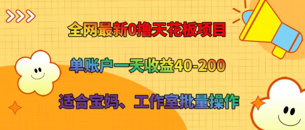 全网最新0撸天花板项目 单账户一天收益40-200 适合宝妈、工作室批量操作-南友云赚