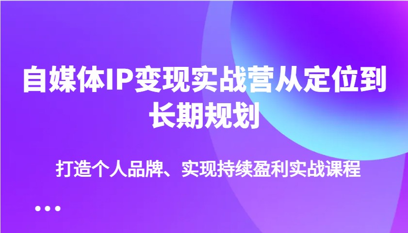 自媒体IP变现实战营从定位到长期规划，打造个人品牌、实现持续盈利实战课程-南友云赚