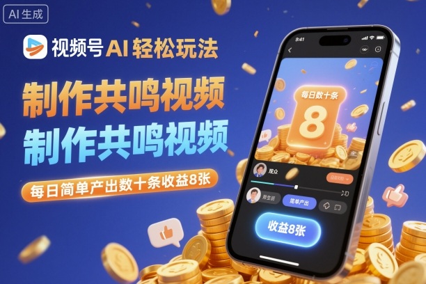 视频号AI轻松玩法，制作共鸣视频，每日简单产出数十条收益8张-南友云赚