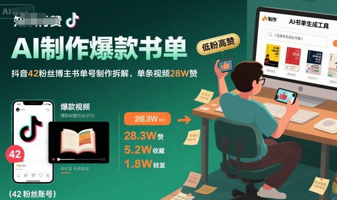 78ffeecb89fe5e1fd57b1a9a1e1bfd75.jpeg AI制作爆款书单,抖音42粉丝博主书单号制作拆解,单条视频28W赞