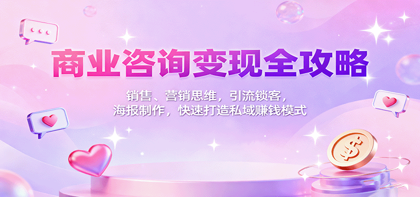 商业咨询变现全攻略：销售、营销思维，引流锁客，海报制作，快速打造私域赚钱模式-南友云赚