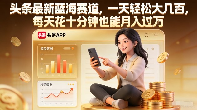 头条最新蓝海赛道，一天轻松大几张，每天花十分钟也能月入过1W【揭秘】-南友云赚