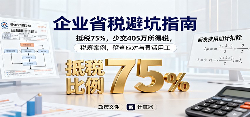 企业省税避坑指南：抵税75%，少交405万所得税，税筹案例，稽查应对与灵活用工-南友云赚