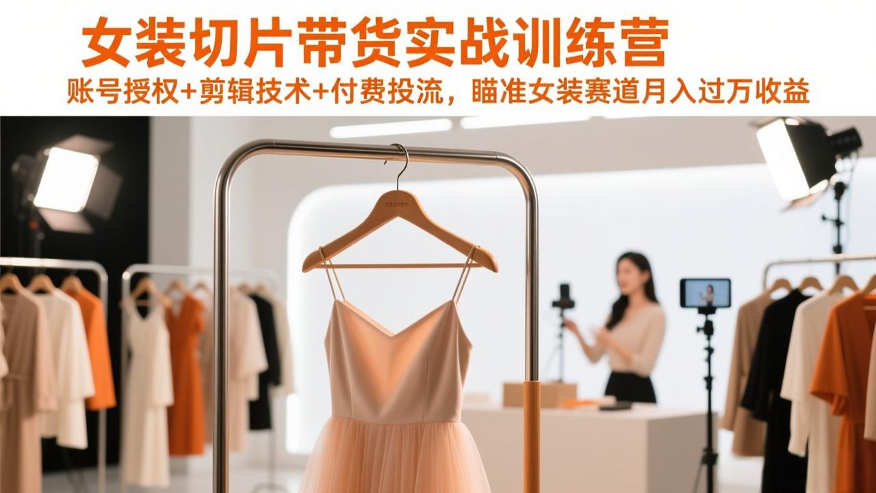 女装切片带货实战训练营，账号授权+剪辑技术+付费投流，瞄准女装赛道月入过万收益-南友云赚