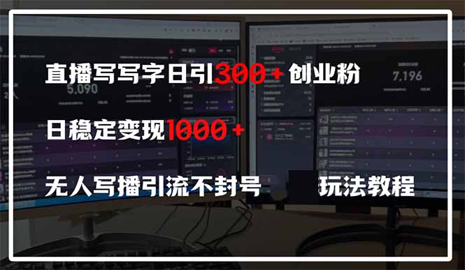 直播写写字日引300+创业粉，日稳定变现600+无人写播引流不封号，玩法教程-南友云赚