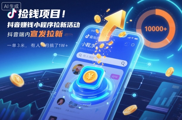 捡钱项目！抖音賺钱小程序拉新活动，抖音端内宣发拉新，一单3米，有人半个月搞了1W+-南友云赚