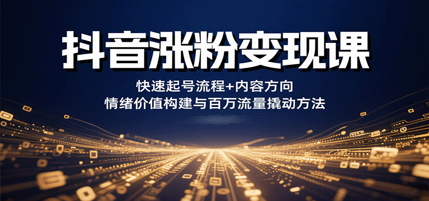抖音涨粉变现课，快速起号流程+内容方向+情绪价值构建与百万流量撬动方法-南友云赚