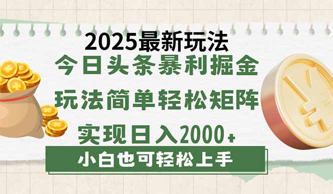 今日头条2025最新玩法，思路简单，复制粘贴，轻松实现矩阵日入2000+-南友云赚