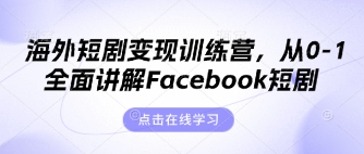 海外短剧变现训练营，从0-1全面讲解Facebook短剧-南友云赚