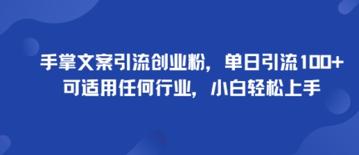 手掌文案引流创业粉，单日引流100+，可适用任何行业，小白轻松上手-南友云赚