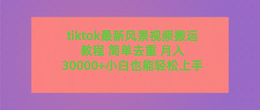 (9804期)tiktok最新风景视频搬运教程 简单去重 月入30000+附全套工具-南友云赚