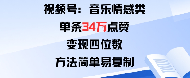 视频号分成计划新玩法：音乐情感类单条34W点赞，变现四位数，方法简单易复制-南友云赚