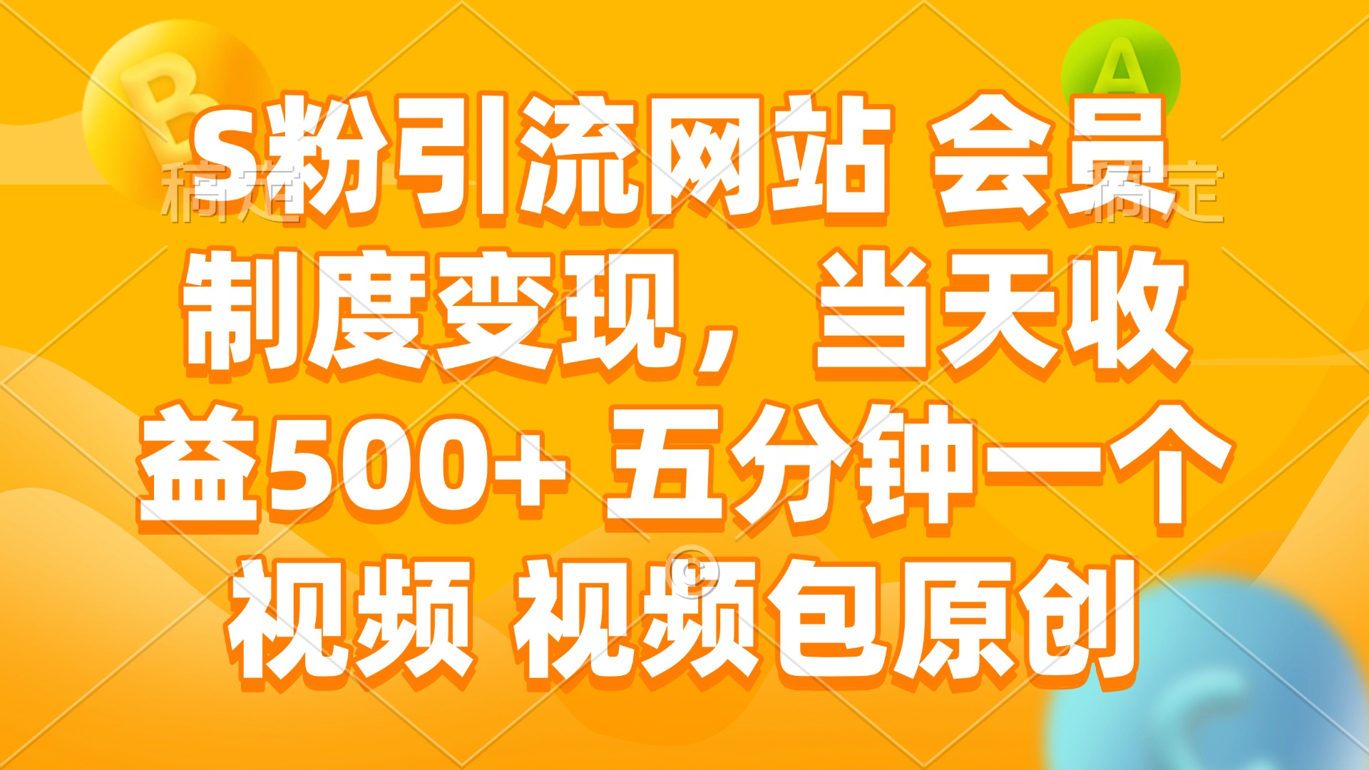 S粉引流网站 会员制度变现，当天收益500+ 五分钟一个视频 视频包原创-南友云赚
