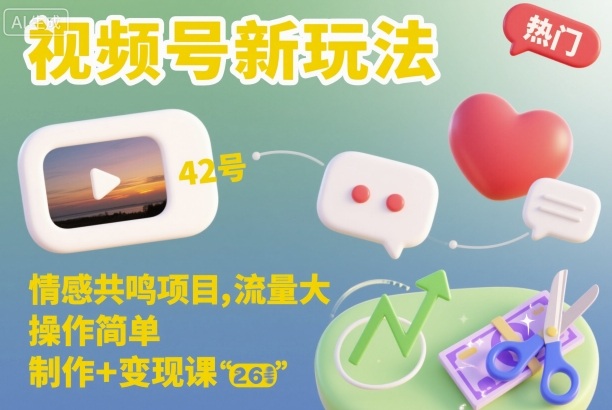视频号新玩法，情感共鸣项目，流量大，操作简单，制作+变现课-南友云赚