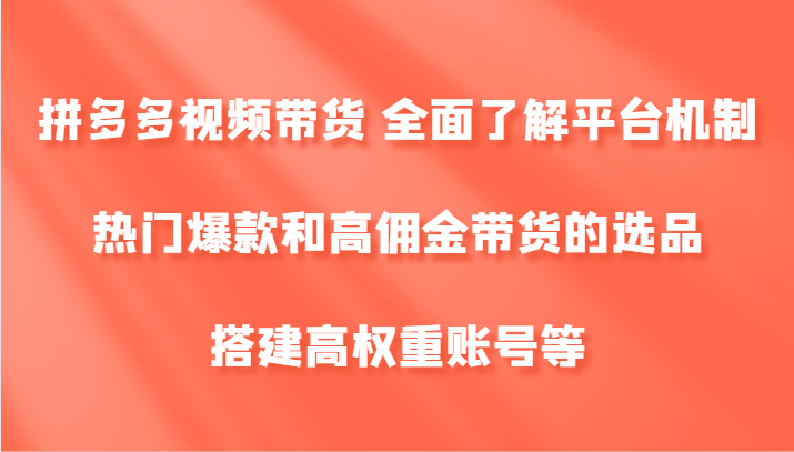 拼多多视频带货 全面了解平台机制、热门爆款和高佣金带货的选品，搭建高权重账号等-南友云赚