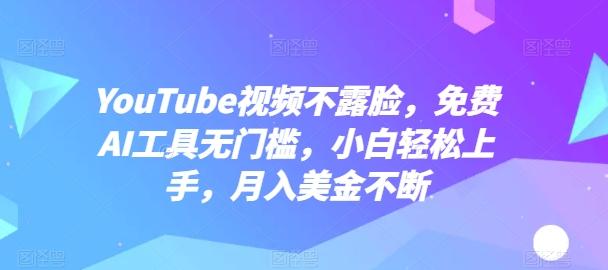 YouTube视频不露脸，免费AI工具无门槛，小白轻松上手，月入美金不断【揭秘】-南友云赚
