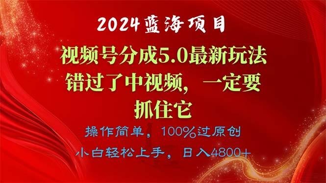 2024蓝海项目，视频号分成计划5.0最新玩法，错过了中视频，一定要抓住…-南友云赚
