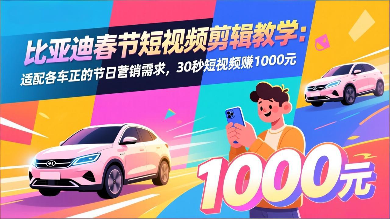 比亚迪春节短视频剪辑教学：适配各车企的节日营销需求，30秒短视频赚1000元-南友云赚