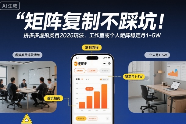矩阵复制不踩坑！拼多多虚拟类目2025玩法，工作室或者个人矩阵稳定月1-5W【揭秘】-南友云赚