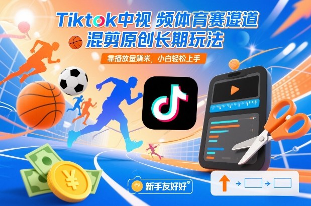 Tiktok中视频体育赛道混剪原创长期玩法，靠播放量賺米，小白轻松上手-南友云赚