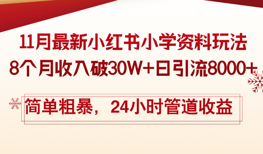 11月份最新小红书小学资料玩法，8个月收入破30W+日引流8000+，简单粗暴…-南友云赚