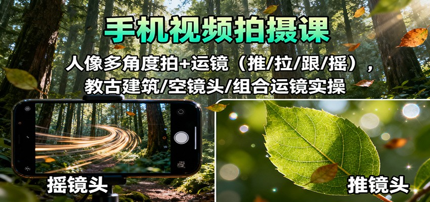 手机视频拍摄课：人像多角度拍+运镜(推/拉/跟/摇)，古建筑/空镜头/组合运镜实操-南友云赚